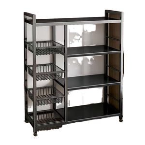 Multifunctional Carbon Steel Kitchen Organizer Rolling <strong>Wheels</strong> Metal <strong>Vegetable</strong> Basket Microwave Oven Storage <strong>Rack</strong> Movable <strong>Rack</strong> - Product Image 1