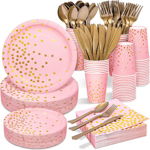 DAMAI - Vajilla Desechable de Papel Azul y Dorado para Fiestas, Platos, Servilletas y Vasos de Papel con Puntos Dorados y Azules para Bodas y Baby Showers - Product Image 2