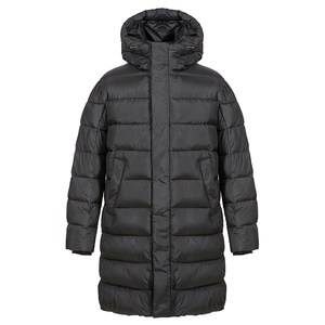 Veste d'hiver décontractée pour homme, longue, à capuche, en duvet, coupe-vent, noire, en polyester, fermeture éclair - Product Image 1