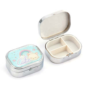 <b>Cute</b> Cartoon Metal <b>Pill</b> <b>Box</b> Organizer 3 Compartment Portable Travel Medication Case Eco Friendly Pocket Medicine Vitamin Storage - Product Image 3