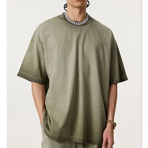 เสื้อยืดแขนสั้นผ้าฝ้ายทรงโอเวอร์ไซส์ปักโลโก้ตามสั่ง พร้อมแผ่นผ้าตกแต่งที่ไหล่ ลายบาติกฟอกสีแบบทำเก่า สำหรับผู้ชาย - Product Image 1