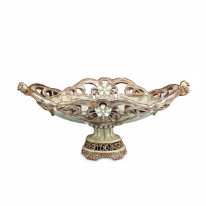 Bol à fruits en polyrésine de grande capacité en métal doré, argenté, de style arabe, avec support, de différentes tailles et designs, Moyen-Orient - Product Image 1