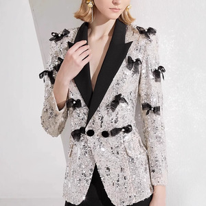 2025 nueva llegada conjunto de traje de moda para <span class=keywords><strong>mujer</strong></span> chaqueta con lentejuelas pantalones de pierna ancha traje <span class=keywords><strong>juvenil</strong></span> - Product Image 4