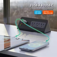 Multiprise de bureau triangulaire US avec 3 prises CA et 4 ports USB Type C 20W PD, rallonge d'alimentation en noir et blanc
