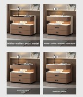 Table de chevet moderne de luxe en cuir avec chargement sans fil et plateau en verre pour appartement et chambre d'hôtel, mobilier de maison