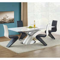 Extension papillon en MDF de luxe moderne, pied en acier inoxydable à haute brillance, meubles blancs, chaise de salle à manger, ensemble de table