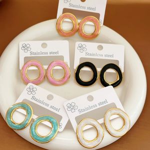 Şeker renkli sınır ötesi abartılı paslanmaz çelik saplama yağ damla küpe, basit ve çok yönlü 18k altın takı N99213 - Product Image 1