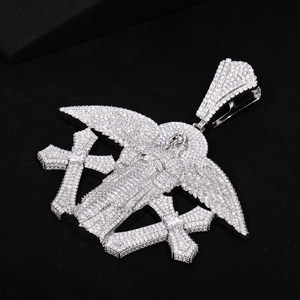 Großer Hip-Hop-Stil Kreuz-Anhänger mit Jesus Christus Motiv und Krappenfassung Zirkonia-Steinen aus Gelbem Messing für Unisex-Partys - Product Image 2