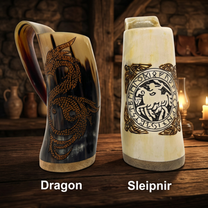 Mug en corne de buffle fait main, design sculpté Dragon Sleipnir, poli naturel, écologique, 600 ml, couleur personnalisée, cadeau pour bière ou café - Product Image 3