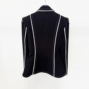 Elegante Giacca da Ufficio Formale a Maniche Lunghe, <span class=keywords><strong>Blazer</strong></span> <span class=keywords><strong>Nero</strong></span> con Cuciture a Contrasto e Risvolto a Punta per <span class=keywords><strong>Donna</strong></span> - Product Image 3