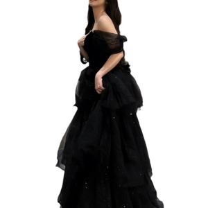 Black Off The Shoulder Tulle Ball Gown Dress Empire Waist Chiffon Graduation Ceremony Women Career Dress - Product Image 5