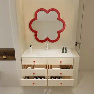 Cream wind wall mounted intelligent <b>mirror</b> LED light with <b>large</b> capacity storage ceramic integrated basin <b>bathroom</b> <b>cabinet</b> - Product Image 4