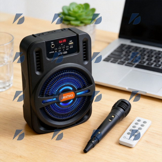 KTS GTS-1285 Wireless for 5.3 Karaoke Speaker with Aux & AirPlay Outdoor Use Wired Microphone Battery-Powered 5-10W Output