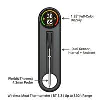 Thermomètre à viande sans fil à écran couleur, rotatif à 270°, rechargeable, Bluetooth, étanche IP67, compatible APP pour barbecue et cuisine