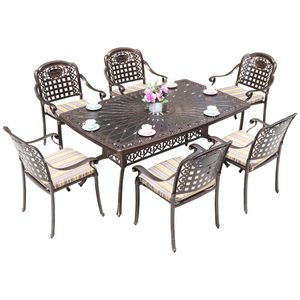 Cast <b>Aluminum</b> Garden Set 6 Seater Outdoor Furniture Traditional Style Weather Resistant Villa Patio <b>Table</b> Chairs - Product Image 1