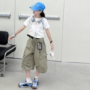 Set di Abbigliamento per Ragazze 2026, T-shirt a Maniche Corte con Stampa + <span class=keywords><strong>Pantaloncini</strong></span> <span class=keywords><strong>Verdi</strong></span>, 2 Pezzi, Set Alla Moda - Product Image 1