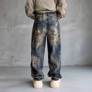 Jeans en denim délavé coupe ample pour hommes, style décontracté, effet usé, <span class=keywords><strong>pantalon</strong></span> streetwear <span class=keywords><strong>skate</strong></span> hip-hop, vente en gros - Product Image 2