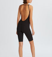 Combinaison de yoga côtelée pour femme OEM, short tricoté une pièce, ensemble de sport dos nu pour femme, combinaison de yoga une pièce