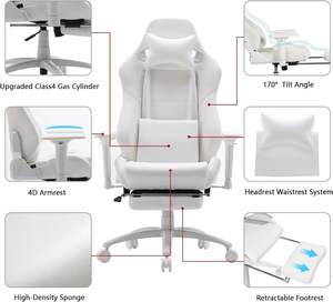 Chaise <span class=keywords><strong>de</strong></span> jeu <span class=keywords><strong>inclinable</strong></span> à dossier réglable 4D <span class=keywords><strong>de</strong></span> haute qualité, confortable, blanche, optimisée pour un usage quotidien, travail, jeu, <span class=keywords><strong>lecture</strong></span>, sieste - Product Image 3