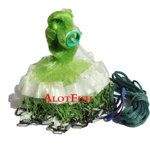 AlotFish New product tape style cast net big mesh drawstring fishing nets green 8FT 0.75bl America market net