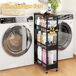 Kitchen Storage Cart Metal Rolling Shelf Narrow Space Organizer With Wheels For Pantry Food Container Home Use Minimalist Design - Product Image 2