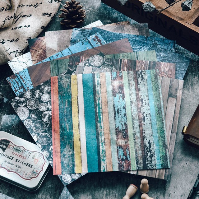 Handmade Single-sided Pure Original Striped Distressed Wood Grain Rectangle Notebook Cardstock 160G 12/Set 21038 Holiday