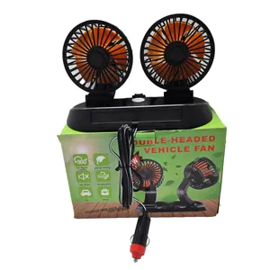 Ventilateur de voiture silencieux et puissant tout en plastique réglable rotatif à double tête 12V/24V