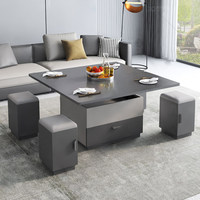 Table basse moderne multifonctionnelle en bois massif et verre trempé pour petit salon familial, couleur gris avancé, mobilier de maison
