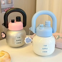 Bouteille isotherme en acier inoxydable style influenceur avec infuseur à thé, double paille, grande capacité, poignée portable, 6-12