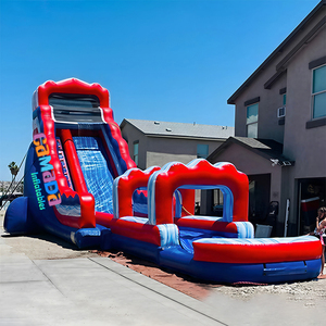 Toboggan aquatique gonflable pour enfants, simple ou double piste, avec piscine <span class=keywords><strong>de</strong></span> plongeon, en PVC, modèle Blue <span class=keywords><strong>Crush</strong></span>, pour la location estivale - Product Image 4