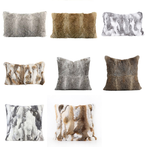 Housse de coussin <span class=keywords><strong>en</strong></span> fourrure de lapin 45x45cm, luxueuse et douce, avec fermeture éclair discrète, pour canapé, chambre à coucher, coussin décoratif confortable - Product Image 1
