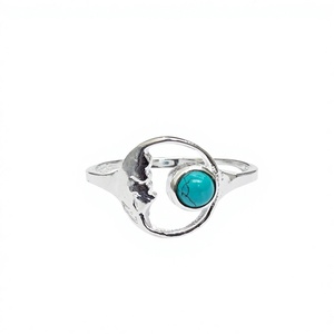 Anillo de Plata 925 con Turquesa Hecho a Mano, Diseño de Luna, Joyería Celestial Espiritual, para Uso Diario, Regalo para Bodas y Fiestas - Product Image 2