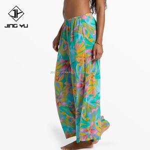 Pantalones Anchos de Lino Bohemios de Cintura Alta con Estampado Floral Multicolor Casual de Marca Privada al por Mayor para Mujer, Pantalones de Talla Grande para Mujer - Product Image 2