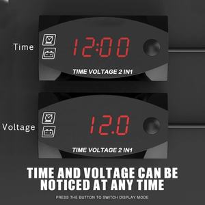 <strong>2</strong> in 1 12V <strong>Digital</strong> LED <strong>Display</strong> Meters Voltmeter Clock Thermometer Indicator Gauge Panel Meter for Motorcycle <strong>Digital</strong> Clock - Product Image 6