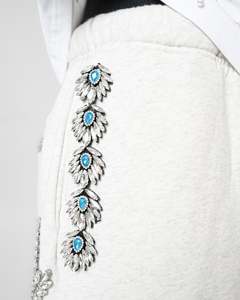 Shorts en jean décontractés blancs pour hommes, style streetwear Y2K, avec motif plumes 3D en strass, collection 2026, haute qualité - Product Image 3