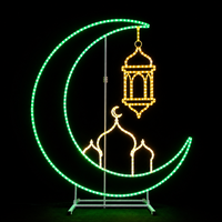 Ramadan LED-Lichterkette Metallrahmen Grüne Kuppel Hängelaterne Halbmond-Stern-Motiv Licht für Straßenfeste Outdoor IP65