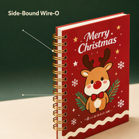Joyeux Noël - Carnet spirale A5 motif renne, 80 feuilles lignées et quadrillées, papier 80 g/m², reliure Wire-O