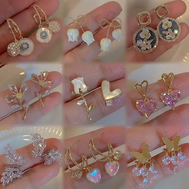 Irregular personality Crystal Love heart pendant earrings pearl women butterfly gold earrings fashion jewelry accessories gifts