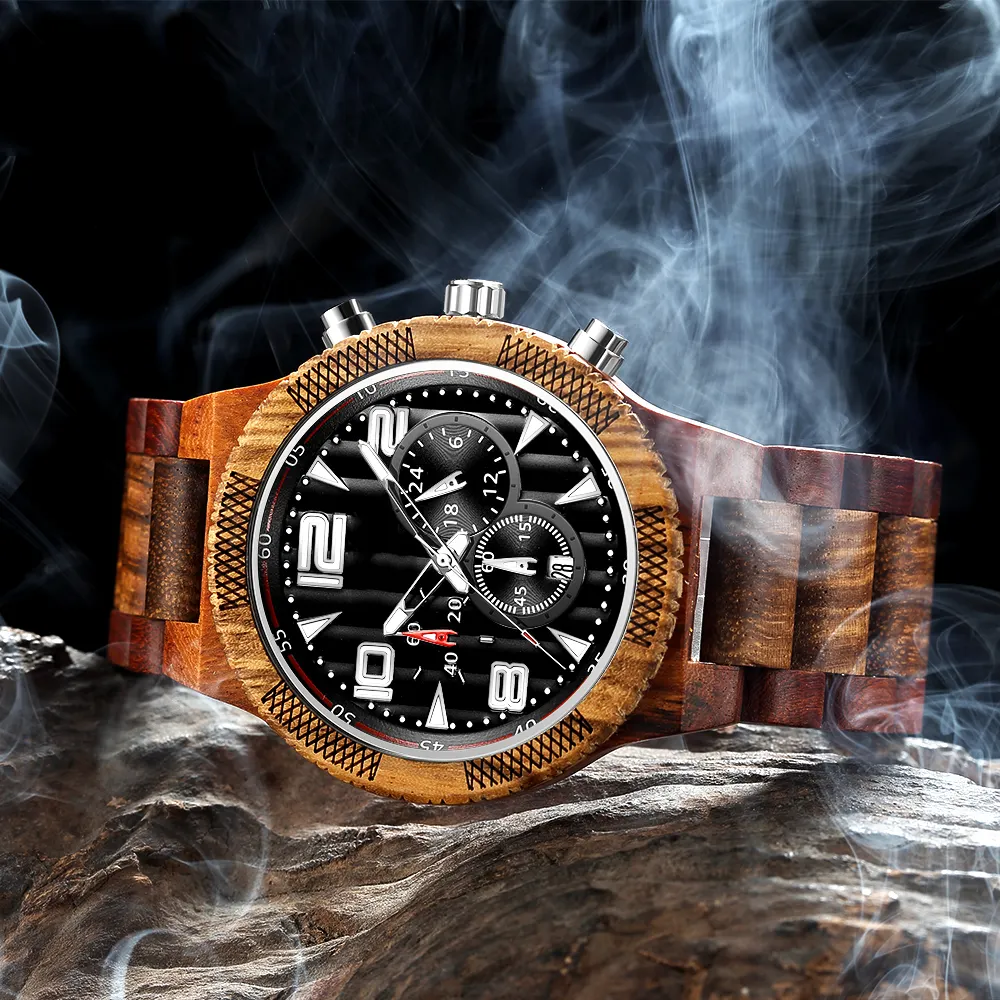 WS039 Luxe Mannen Horloges Multifunctionele Hout Horloge Dropshipping