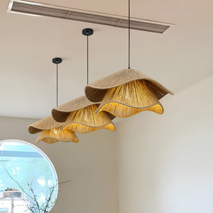 Wabi Sabi Style Chandelier Oval Shape E27 <b>Led</b> <b>Light</b> Source For Restaurant Hotel Bedroom <b>Tea</b> Room Hemp Rope Woven Lamp - Product Image 1