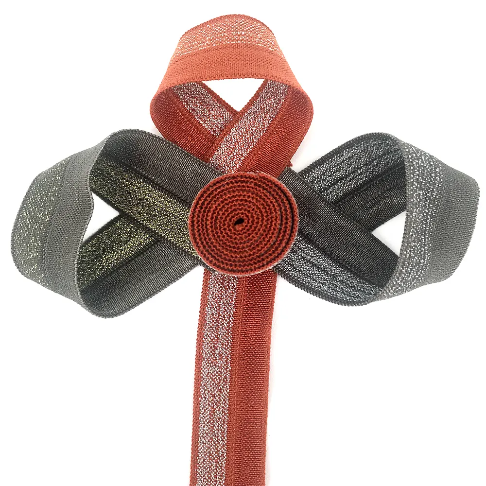 Wholesale nylon spandex bling fold over elastic band ribbon bias binding tape for garment underwear