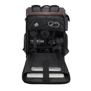 Sac à dos pour appareil photo rétro à double bandoulière, compartiment supérieur et inférieur, grande capacité, résistant à l'eau, sac professionnel - Product Image 4