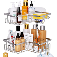 Étagère d'angle de salle de bain à 2 niveaux en bambou naturel avec rangement en acier inoxydable et armoire murale en plastique