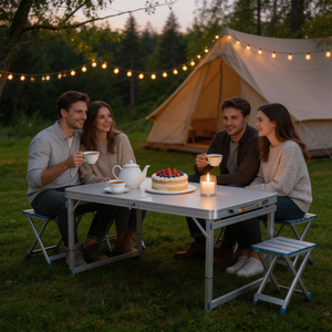 Mesa <span class=keywords><strong>de</strong></span> <span class=keywords><strong>Camping</strong></span> Plegable Portátil con 3 Alturas Ajustables y <span class=keywords><strong>4</strong></span> Sillas, Juego <span class=keywords><strong>de</strong></span> Mesa <span class=keywords><strong>de</strong></span> Aluminio y MDF Todo en Uno <span class=keywords><strong>para</strong></span> Picnic y Barbacoa al Aire Libre - Product Image 4