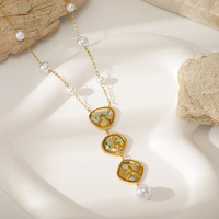 Parure de bijoux hypoallergéniques en acier inoxydable avec incrustation de coquillages, collier pendentif à pompon et boucles d'oreilles, idéale pour les vacances à la plage, pour femme Q263