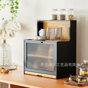 Boîte à pain en bambou, armoire de rangement en bois, présentoir de cuisine, boîte à pain de table, couleur noire unie - Product Image 3