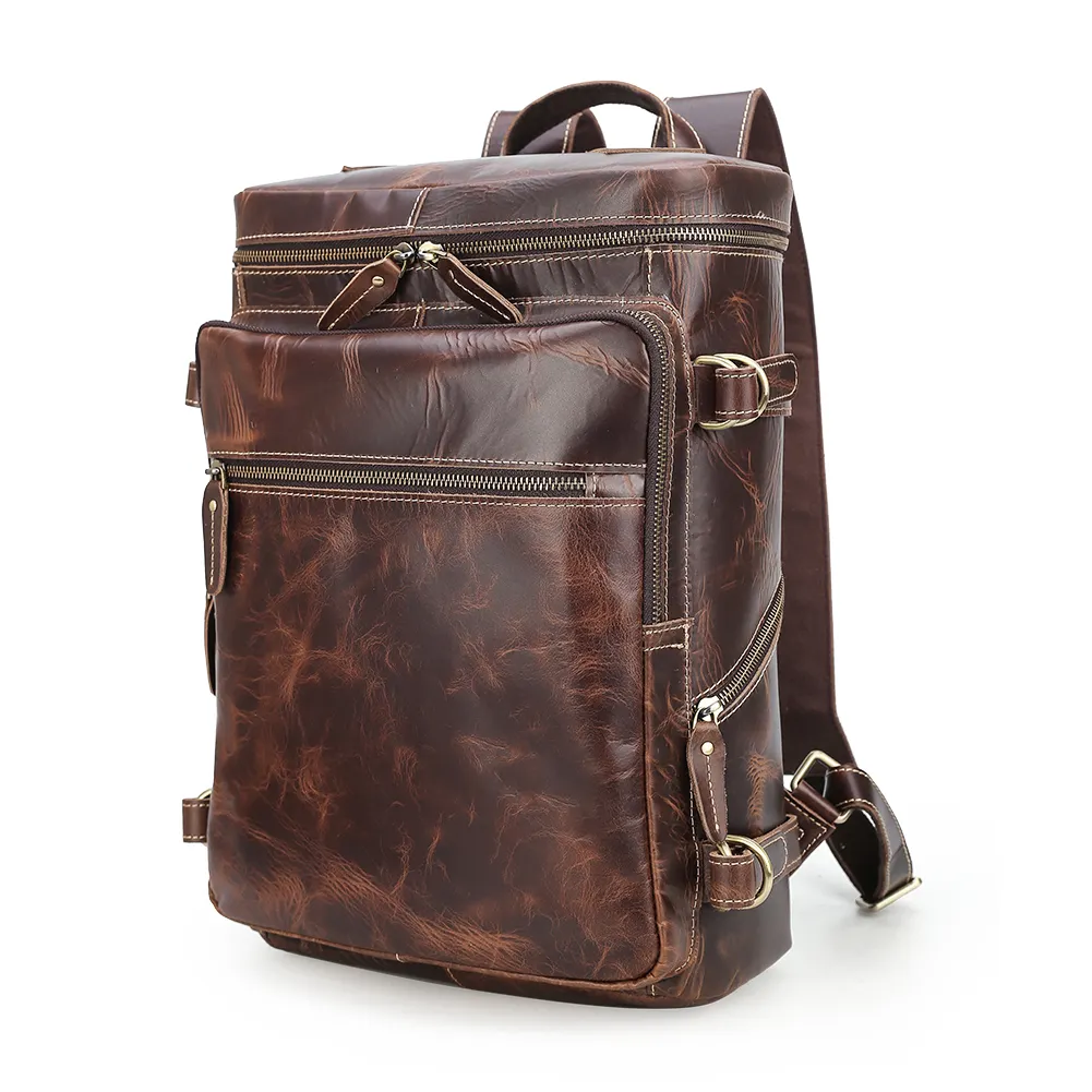 Manufacturer Custom Vintage Full Grain Cowhide Crazy Horse Leather Back Pack Bags Men Genuine Leather Backpack School Bag