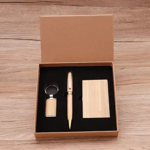 Bamboo Keychain Set Business Card Box Gift Enterprise Company Staff Meeting Business Gift Set Of Bamboo And Wood