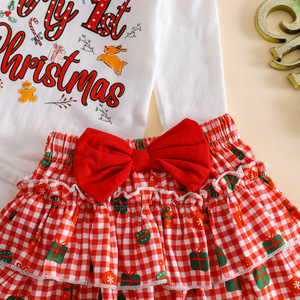 Set Natalizio per Neonati 4 Pezzi in Puro Cotone: Body 'Il Mio Primo Natale', Gonna a Quadri, Fiocco per Capelli + Calzini per Foto Festive - Product Image 5