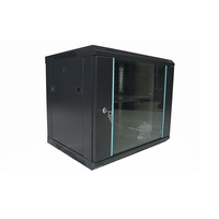 Armoire de serveur réseau murale 9U 19 pouces, porte en verre trempé noir, profondeur 450 mm, acier sur mesure en stock